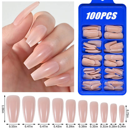 100Pcs Light Pink Press on Nails Short Medium Square Wearable Fake Nails Tips 10 sizes Full Cover False Nails Finger Decoration
