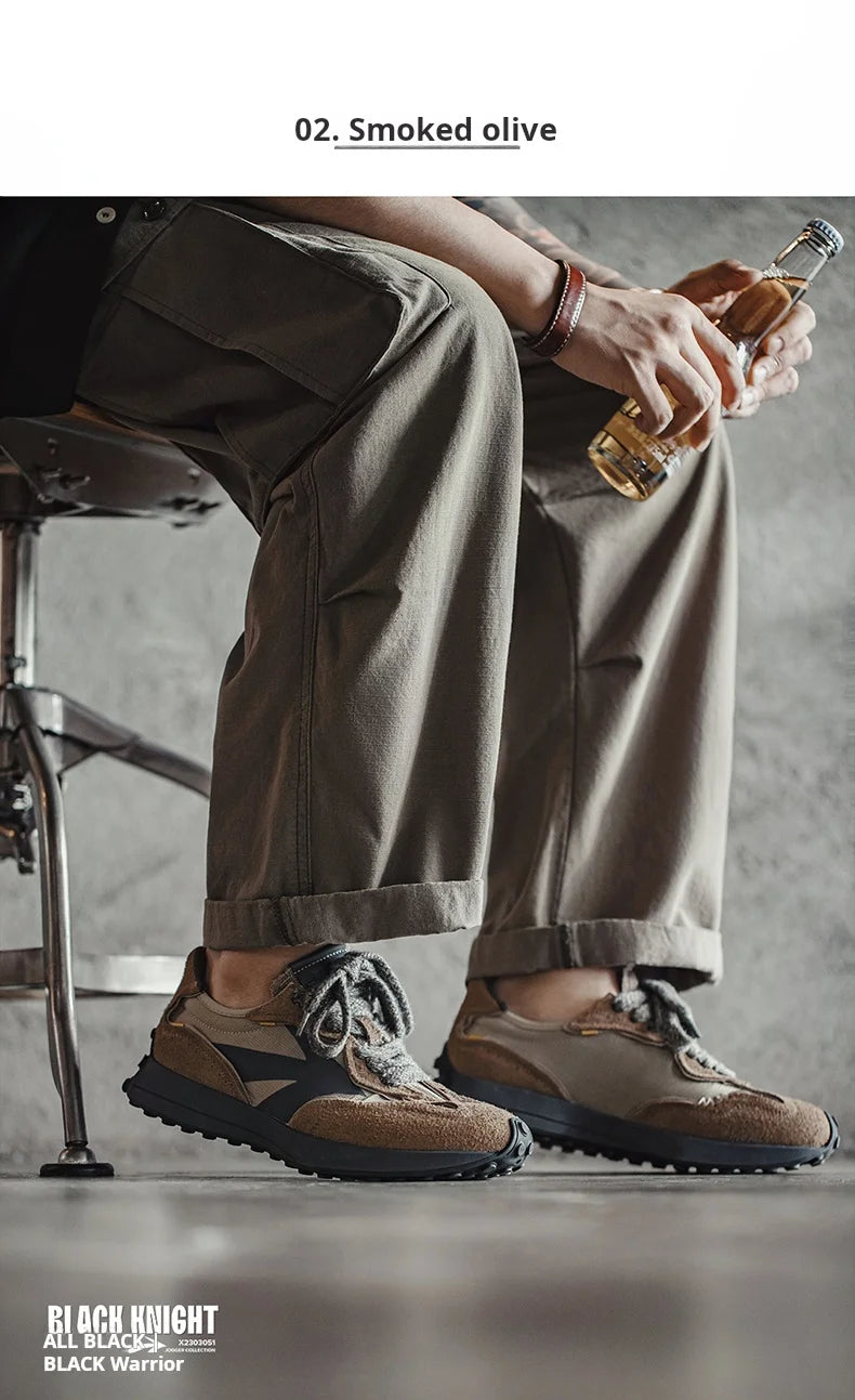 Maden Frühling Vintage Dickbesohlte Patchwork Schwarze Sneakers Lässige atmungsaktive Joggingschuhe Low-Top-Schnürschuhe Sportliche Sommerschuhe.