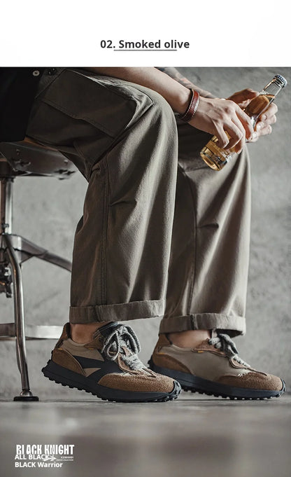 Maden Frühling Vintage Dickbesohlte Patchwork Schwarze Sneakers Lässige atmungsaktive Joggingschuhe Low-Top-Schnürschuhe Sportliche Sommerschuhe.