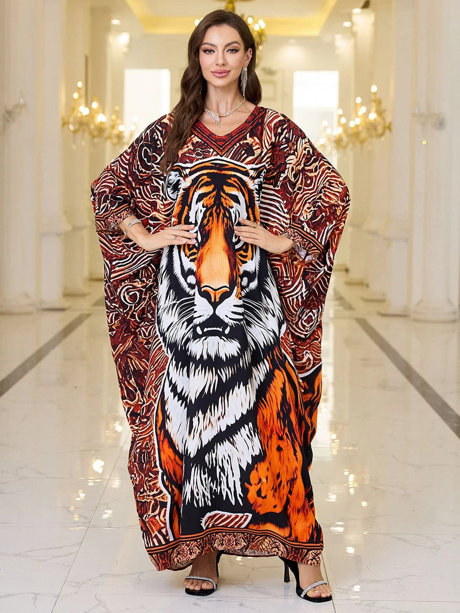 Frauen bestickte lange Kaftane Plus Size Kaftan Kleider Strand Badeanzug Cover Up Moomoo Kleid marokkanische Robe