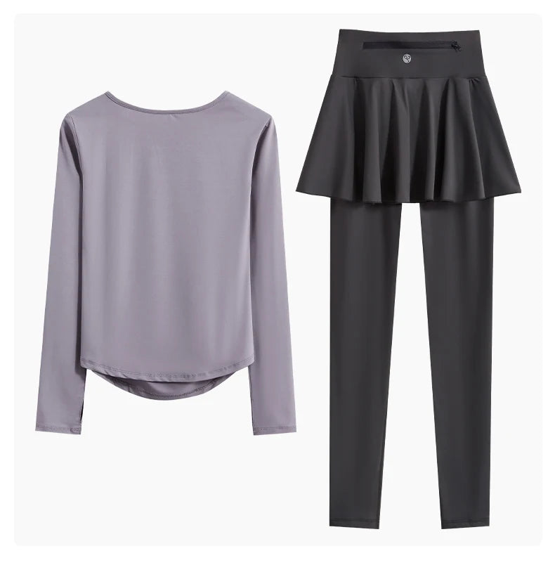 DRUR Autumn Yoga Set 2 Piece Sportswear Outfit Women Long Sleeve Workout Top High Waist Leggings Suit Tennis Sets 2pcs Tracksuit.