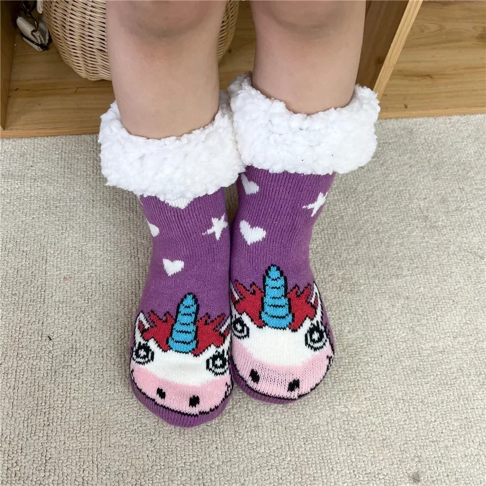 Fuzzy Fluffy Sock Women Winter Christmas Gift Warm Plush Non slip Home Sleeping Soft Female Floor Thermal Slipper Sock Snowflake