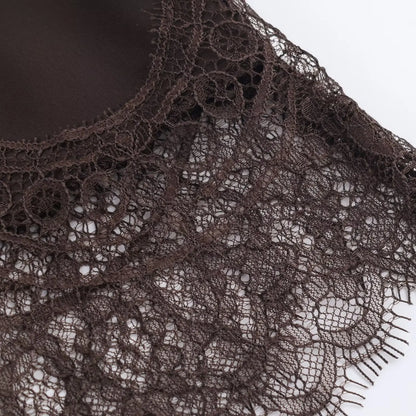 KONDALA Women Elegant Luxury Satin Lace Brown Black Skirt Long Straight Skirt 2025 New Spring Autumn Fashion Party Mujer Skirt.