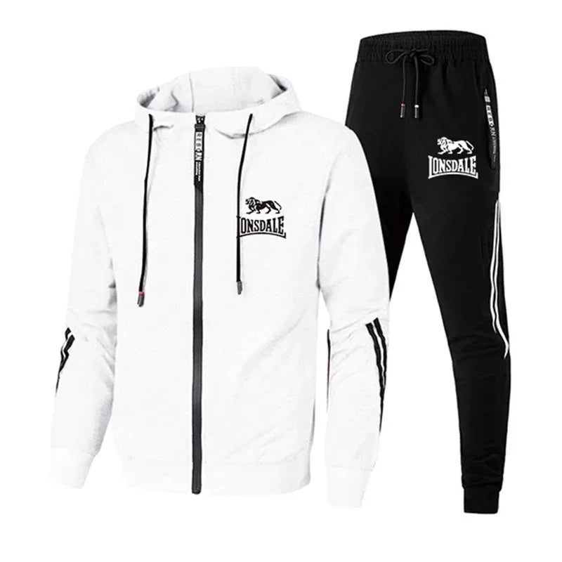 Mens Tracksuit Printing Zipper Hooded Sweatshirt+Slim Sweatpants Set Simplicity Casual Jogging Clothing Fashion Jacket Coat Suit.