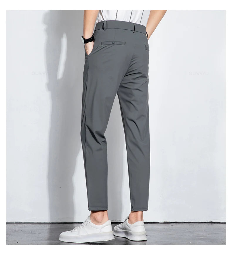 Summer Stretch Suit Pants Men Thin Business Solid Color Slim Ankle-Length Casual Formal Office Trousers Male Plus Size 28-38.