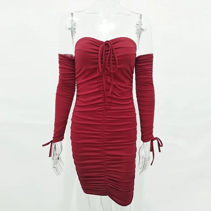 Arctic Cat Frauen Herbst Winter Verband Kleid Frauen 2022 Sexy Off Schulter Lange Hülse Dünne Elastische Bodycon Party Kleider Vestidos