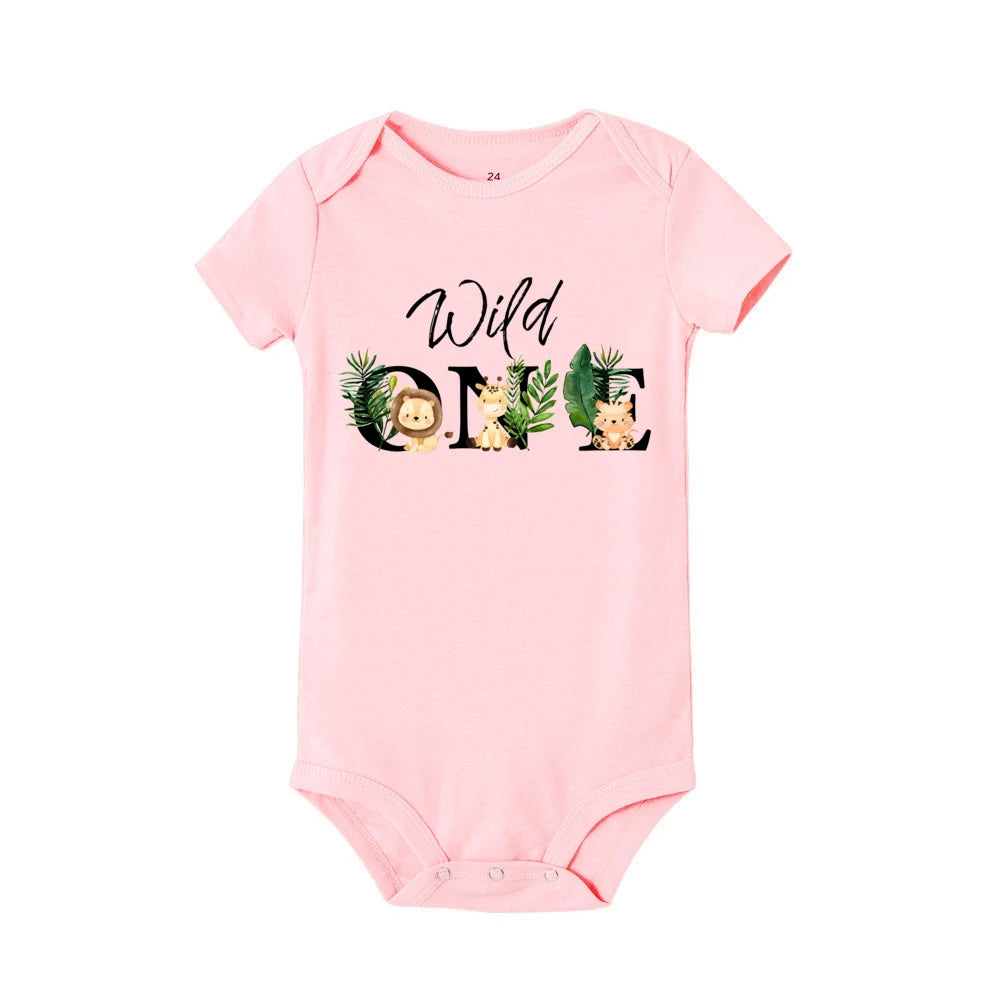 Wild One&Tier Muster Druck Jungen Neugeborenen Strampler Sommer Casual Kurzarm Säugling Body Baby der ersten Geburtstag Kleidung.