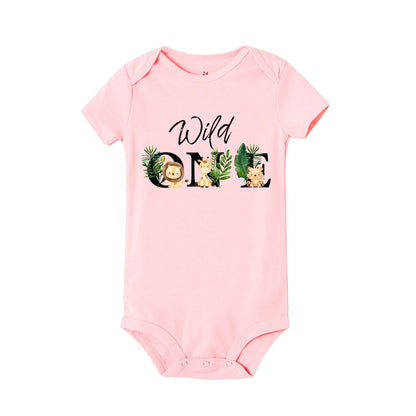 Wild One&Tier Muster Druck Jungen Neugeborenen Strampler Sommer Casual Kurzarm Säugling Body Baby der ersten Geburtstag Kleidung.