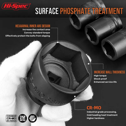 Hi-Spec 1/2" Drive Impact Socket Set Impact Wrench Sockets Cr-mo Hex Sockets CR-V  Handwerkzeuge zum Entfernen großer Innensechskantmutter