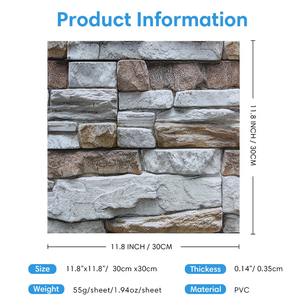 10/20Pcs 3D Faux Stone Wall Panels, Self-adhesive Panels, Kitchen Backsplash, Farmhouse Wall Decor, 30cm x 30cm