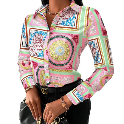 Summer New Women's Long-sleeved Shirt, Single-breasted Printed Shirts Fashion Casual Tops Camisa Female Chemise S-XXL.