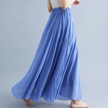 new 2020 Women Linen Cotton Long Skirts Elastic Waist Pleated Maxi Skirts Beach Boho Vintage Summer Skirts Faldas Saia.