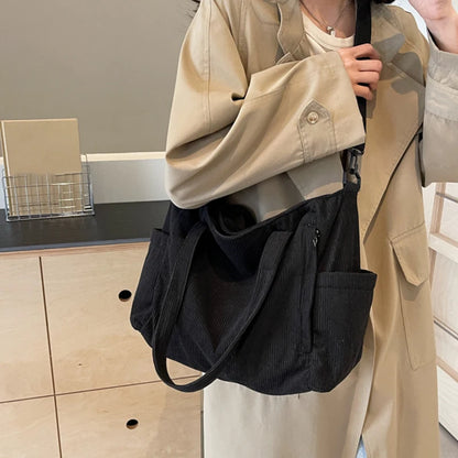 Women Corduroy Tote Bag Casual Multi Pocket Handbag Adjustable Strap Crossbody Sling Bag Zipper Shoulder Bag Fall Winter Bag.