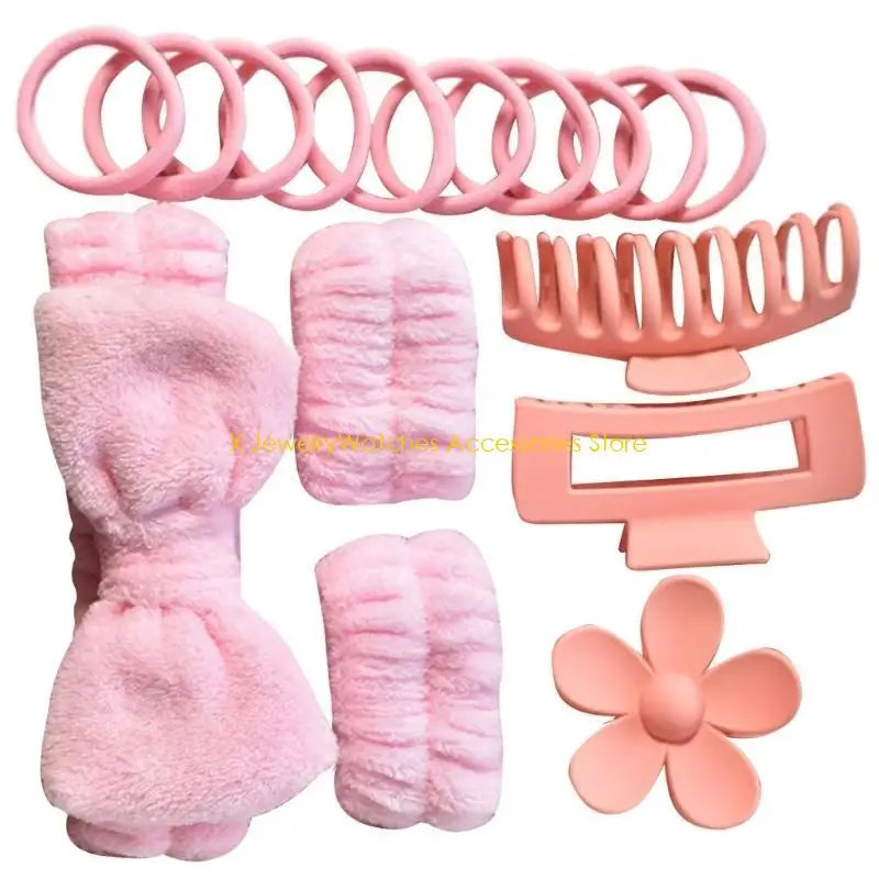 31KD Bowknot Dye Headband Set with Wristbands Hair Clip and Hair Rings Accessory.