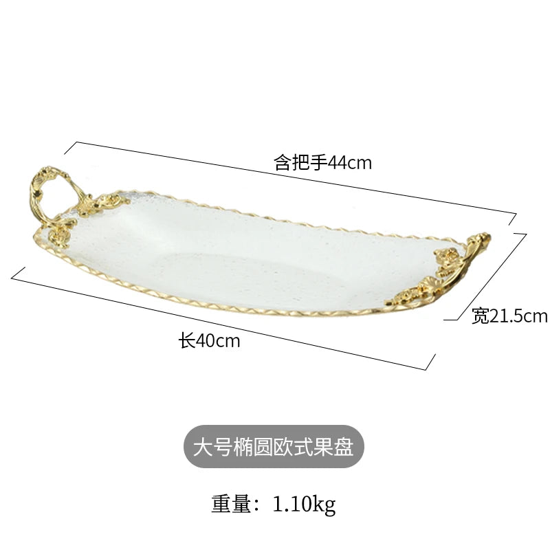 Gold-rimmed Glass Plates, Luxury Fruit Plates, Snacks, Cakes, Snacks, Bread Tray, Binaural Glass Plates, Rectangular Trays.
