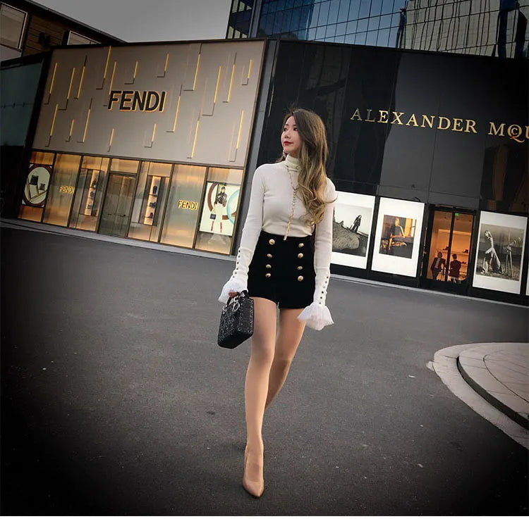 Autumn Winter High Waist Velvet Wide Leg Shorts Women Chic Double Breasted Short Pants Fashion Sexy Bottoms Casual Ropa Mujer.