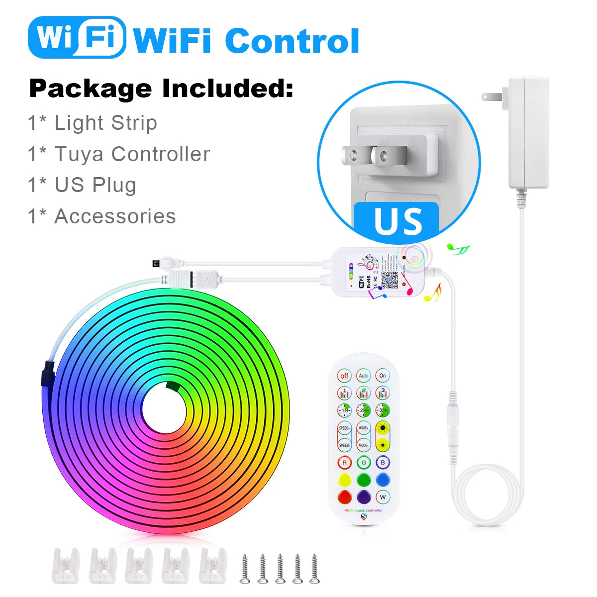 Tuya Smart WiFi LED Neon Light Strip 12V Black Silica Gel Tube RGB Bluetooth APP Neon Lamp Tape For Home Room Christmas Decor.