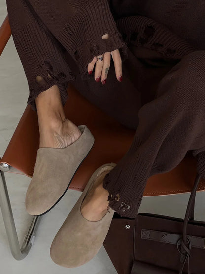 Bornladies Autumn Winter Women's New Turtleneck Knit Sweater Skinny Knit Pants Set Soft Oversized Ripped Hem Fashion Pullover