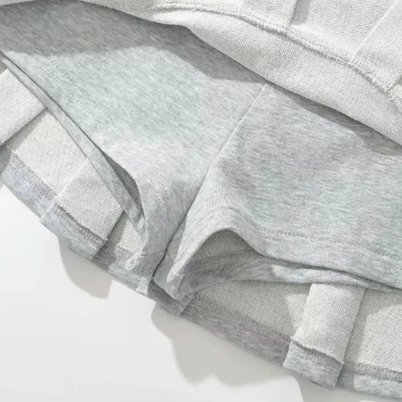 Mooyufon Fabric Y2K Mini Skirt Women Low Waist Wide Pleat Light Grey Sexy Vintage A-line Pleated Skirt Casual Skort Summer.