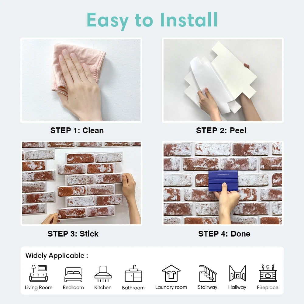 10pcs 3D Brick Wall Stickers Self-adhesive Faux Brick Wall Panels, Matt, Waterproof, 30 x 30cm, Living Room Bedroom Wall Decor