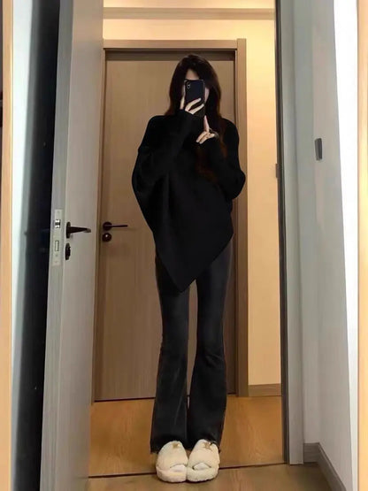 Herbst Winter Neue Frauen Pullover Koreanische Mode Chic Casual Rollkragen Solide Asymmetr Lose Batwing Hülse Pullover Gestrickte Tops.