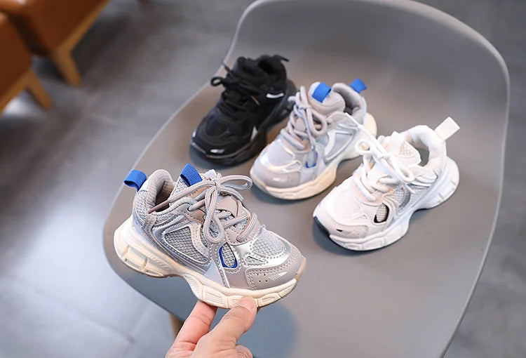 Spring and Autumn Children Sports Shoes Unisex Kids Sneakers Mesh Upper Breathable Basketball Shoes Tennis Casual Flats Footwear.