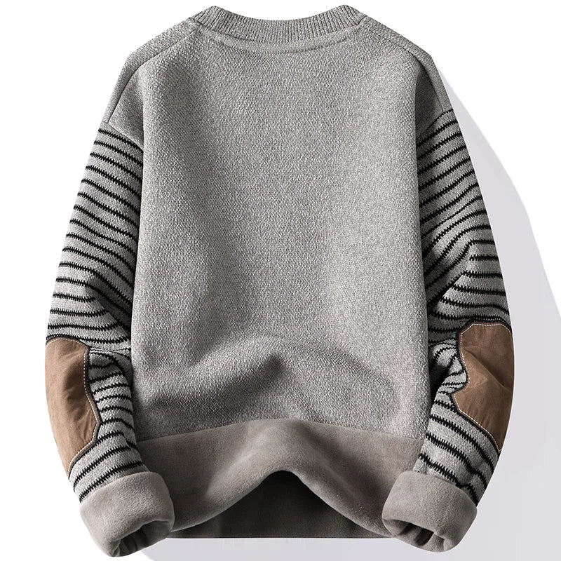 Men's Sweater Patckwork Round Neck Pullovers Fleece Lined Thick Warm Winter Knitwear Fashion Jumpers Men's Clothes.