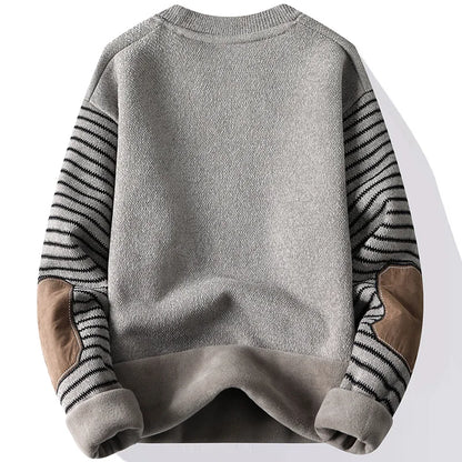 Men's Sweater Patckwork Round Neck Pullovers Fleece Lined Thick Warm Winter Knitwear Fashion Jumpers Men's Clothes.