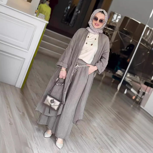 Eid muslimische Frauen Bluse zweiteiliges Set Abaya langes Hemd weites Bein Hose Anzüge Ramadan Arabisch Dubai bescheidene Musulman Ensembles.
