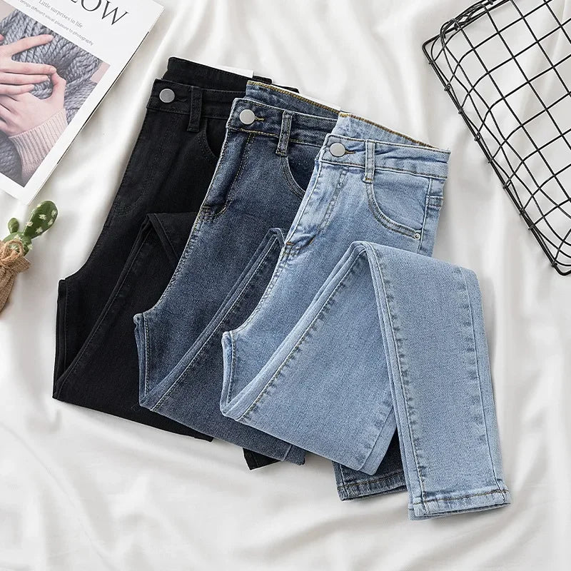 High Waist Slim Fit Jeans Women's Spring Summer Autumn Fashionable Nine Points Elasticity Pencil Pants Tightening And Lengthenin.