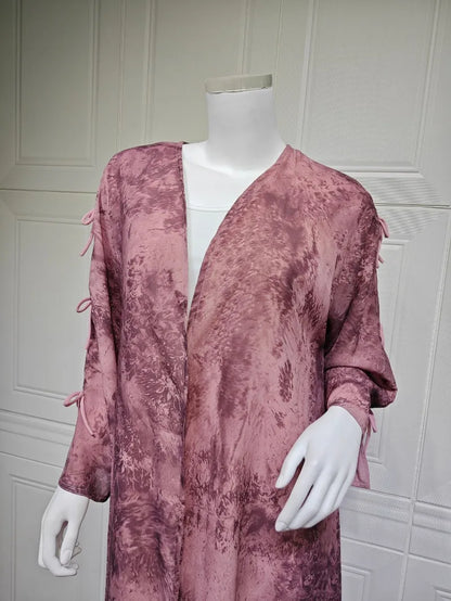 2025 sommer Arabisch Frauen Muslimische Kleidung Ramadan Dubai Offene Abaya Kleid mit Hijab Islam Gedruckt Chiffon 2 Stück Outfit