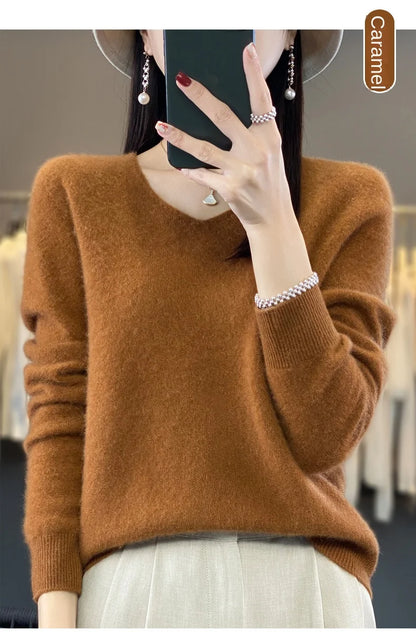 2024 100% Merino Reine Wolle V-ausschnitt Herbst Und Winter Pullover Pullover Neue Kaschmir Pullover frauen Beiläufige Gestrickte Top DMR201