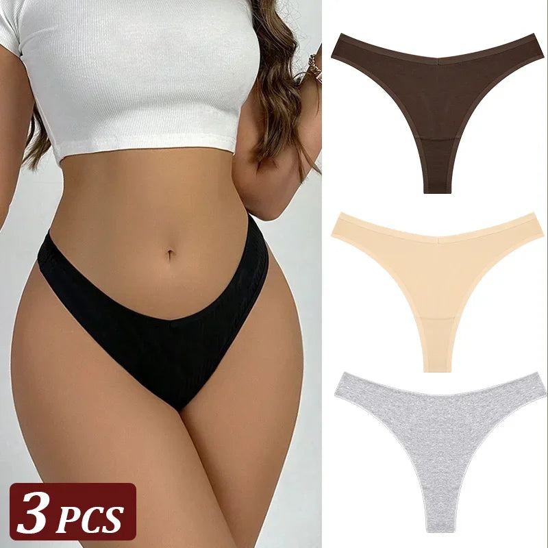 3Pcs/Set Seamless Thong Cotton Women Thin Strap Low Waist High Flexibility Panty Sexy Underwear Ladies Briefs T-back Soft Women