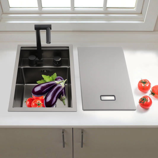 Bymaocar Edelstahlspüle 30 x 45 x 23 cm mit Wasserhahn, eingebettetes Küchenspüle, einschüssel, verdecktes Küchenspüle