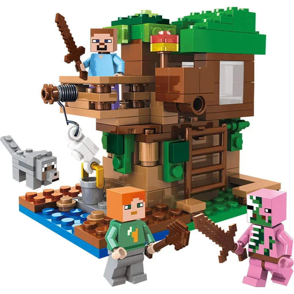 TreeHouse Village Farm Cave Mine Alex Zombie Action Figures Building Blocks Toys Gift for Children.
