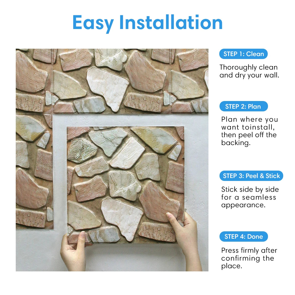 10/20 Pcs, 3D Faux Stone Peel and Stick Wall Panels, PVC Waterproof Wall Stickers ,Kitchen, Bathroom Wall Decoration, Backsplash