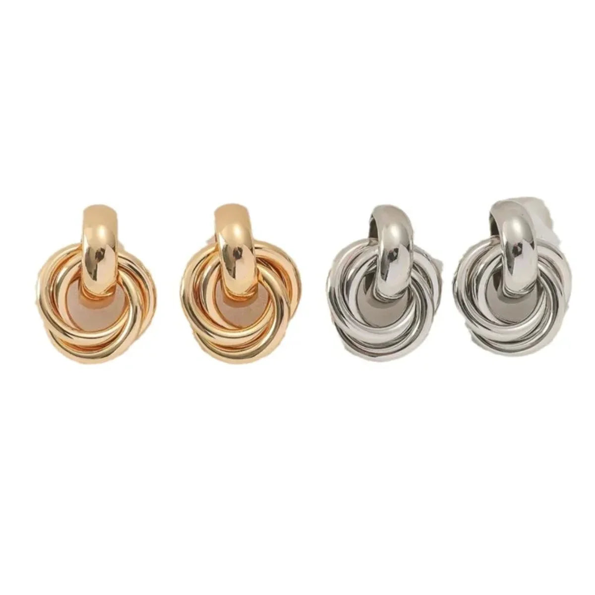 2Pcs Trendy Stainless Steel Gold Color Knot Hoop Earring For Women,Shiny Cute Tragus Cartilage Ear Stud Suitable Give Girlfriend.