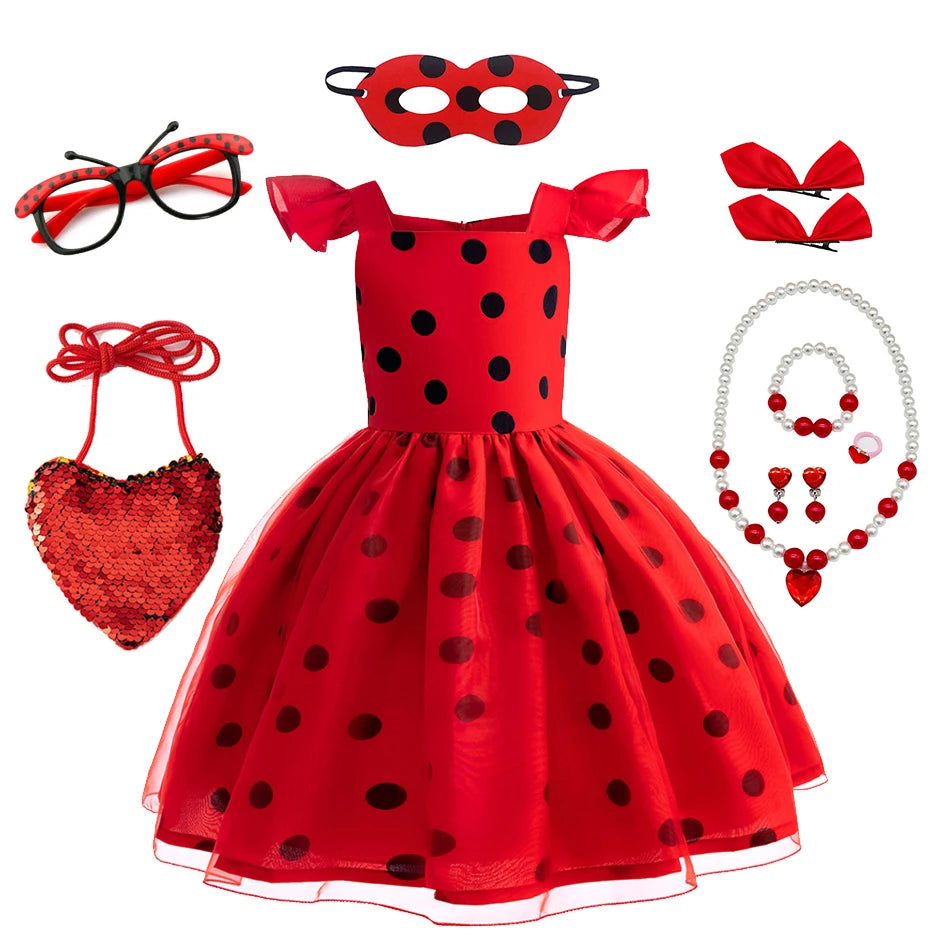 Mädchen Little Beetle Flying Sleeve Cosplay Prinzessin Kleid Geburtstag Halloween Party Kleidung Kinder Marinette Performance Kostüme.