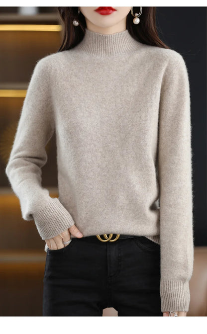 Herbst Winter Frauen Pullover Koreanische Mode Warme Bodenbildung Shirts Halb Hohe Kragen Grundlegende Strickwaren Solide Langarm Pullover.