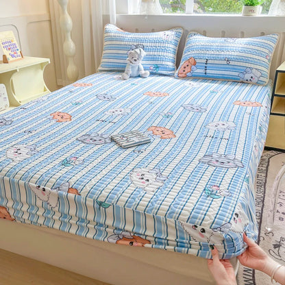Thicken Bed Cover Waterproof Mattress Protector Elastic Bedspread Printed Bed Linen for Home 매트리스 커버 (No Pillowcase)