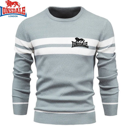 Embroidered LONSDALE Mens Boys Winter Stripe Sweater Thick Warm Pullovers Men's O-neck Basic Casual Slim Comfortable Sweaters.
