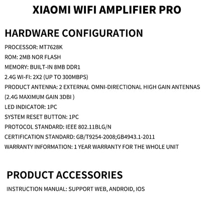 New Original Xiaomi Wifi Amplifier Pro 300M 2.4G Repeater Network Expander Range Extender Roteader Mi Wireless Wi-Fi Router.