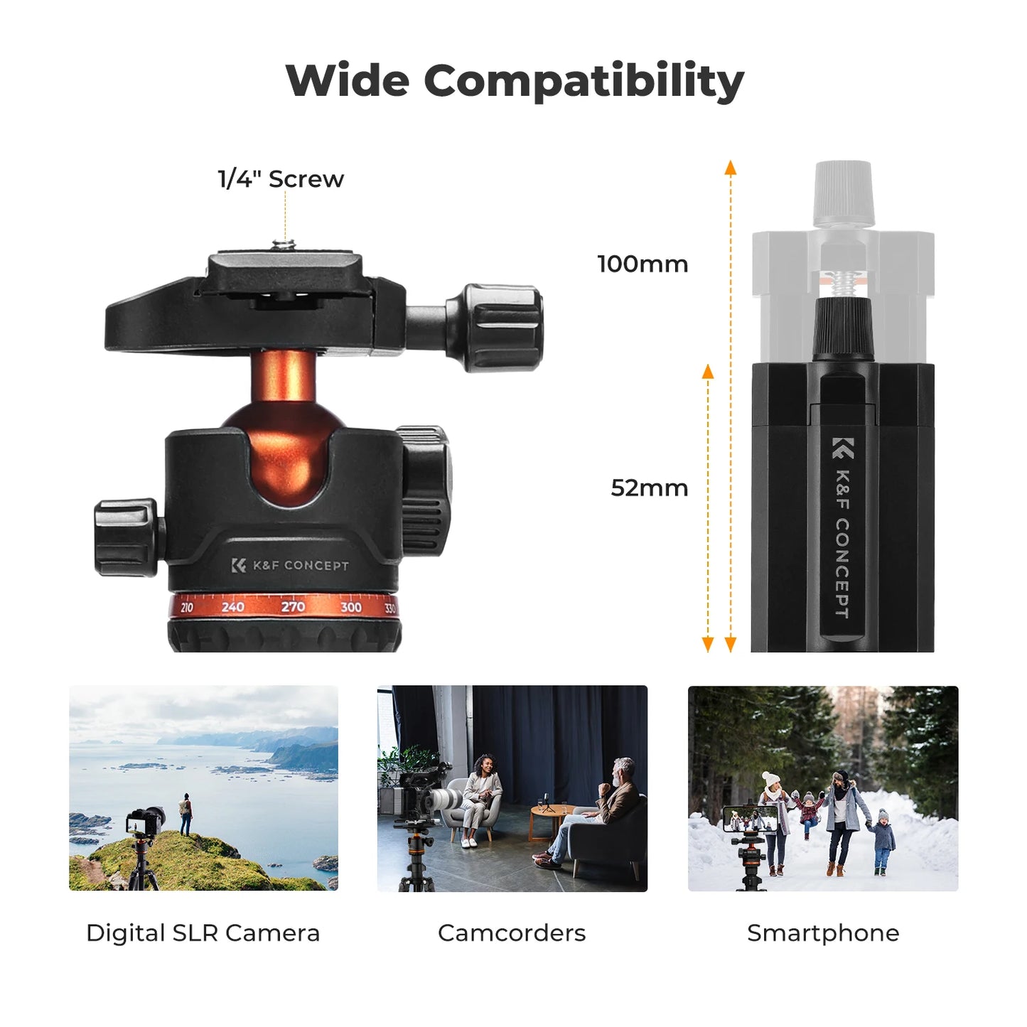 K&F Concept 178cm Lightweight Camera Tripod Cellphone Clip Travel DSLR Tripod for Nikon Canon Camera Outdoor Live Streaming Vlog.