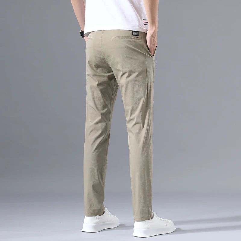 2025 Men's Casual Pants Slim Fit Stretch Classic Chino Trouser Male Stretch Elastic Korean Summer Dress Ice Light Thin Business.