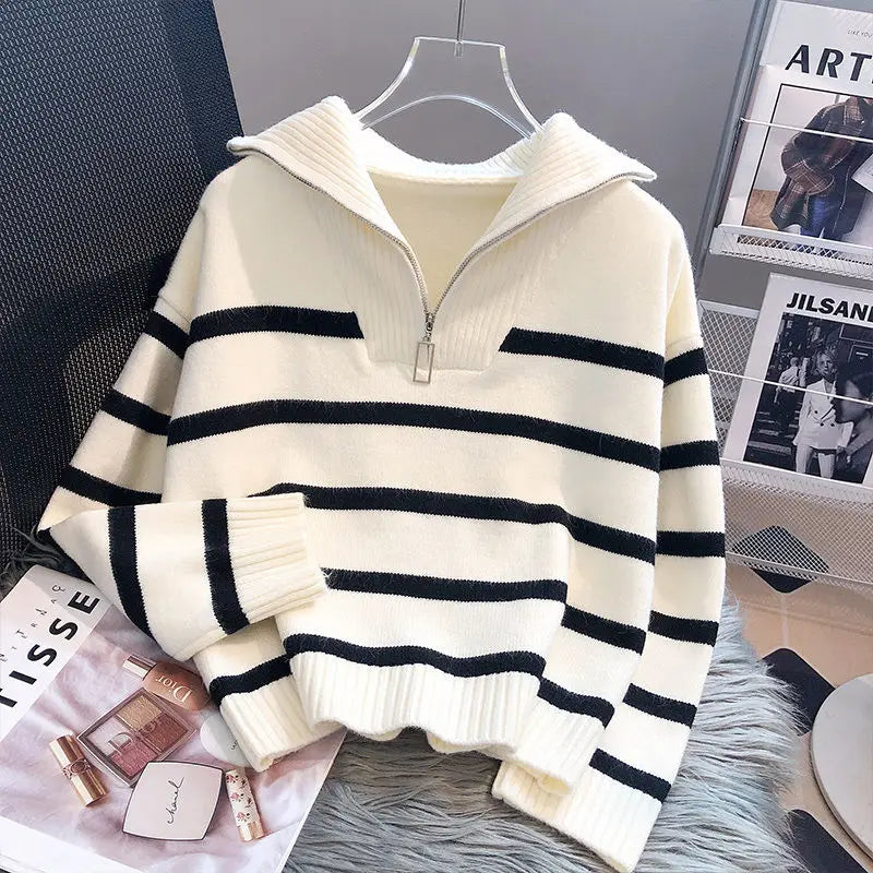 Pullover Pullover Frauen Frühling und Herbst Unterwäsche 2023 Neue Zipper Streifen Unterlage Kurzen Stil Beliebte Premium Pullover Weibliche.