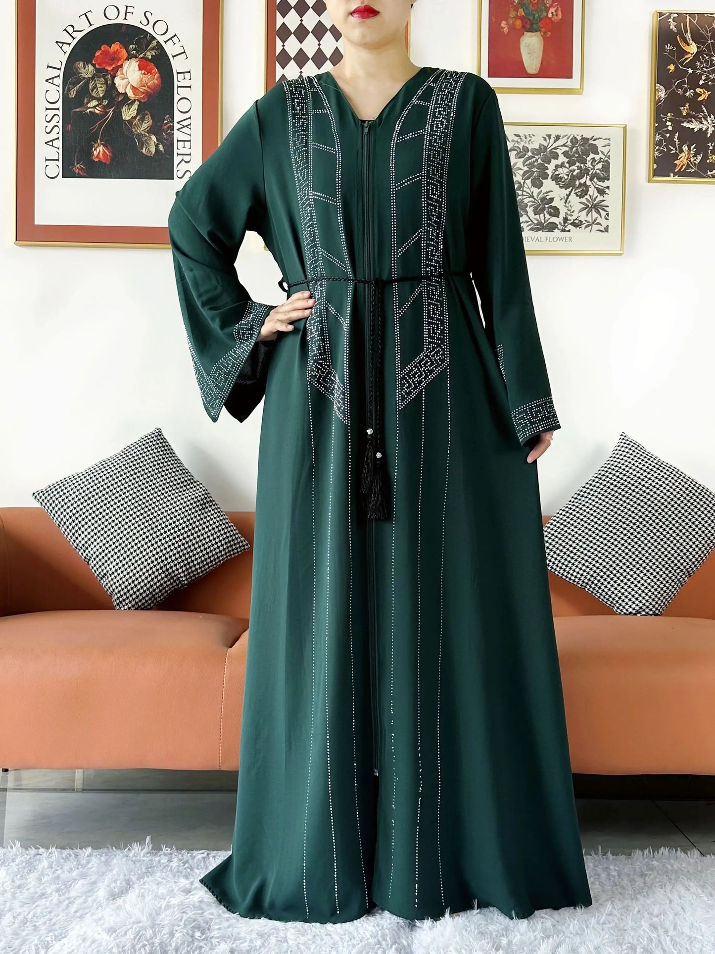 New Women Elegant Dress Chiffon Open Abaya with Zipper Muslim Women Dress Islamic Clothing Cardigan Abaya Women Muslim Dress