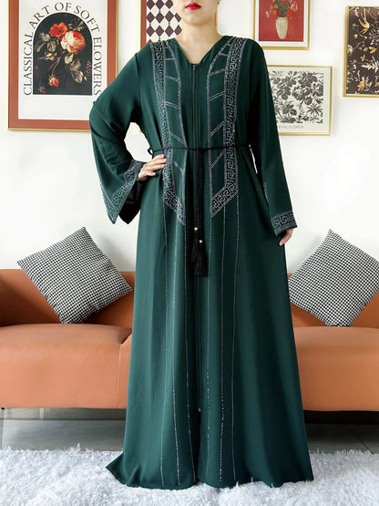 New Women Elegant Dress Chiffon Open Abaya with Zipper Muslim Women Dress Islamic Clothing Cardigan Abaya Women Muslim Dress