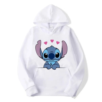 Disney Stitch Cartoon Anime Women Pullover Spring Autumn Men Oversized Hoodie 2024 Fashion Casual Couple Sweatshirt Clothes Tops.