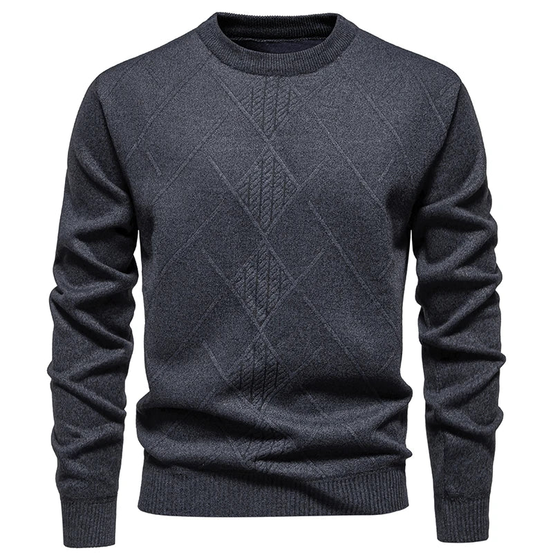 Autumn Winter Thick Knit Pullovers Men Solid Color Geometric Fashion Slim Fit Knitted Sweaters Mens Warm Casual Knitting Sweater.