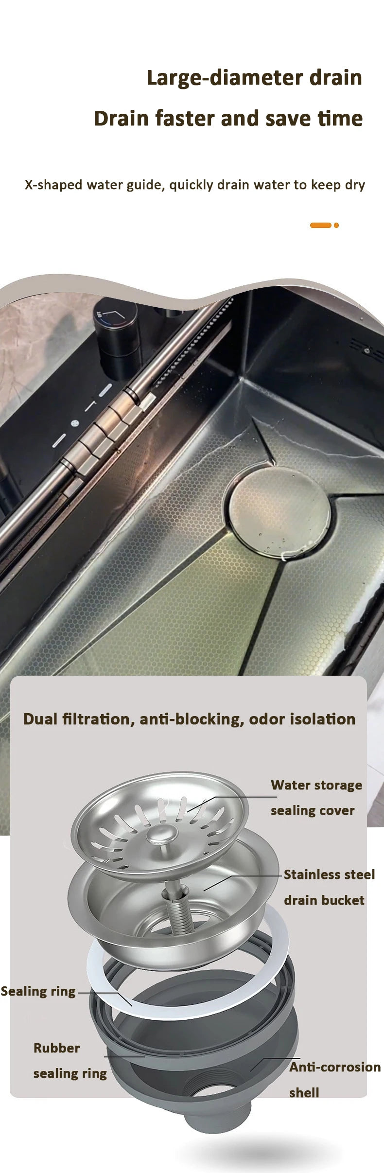 Blue Whale Dragon Rain Digital Display Large Single Sink Faucet with Integrated Multifunctional Atmosphere Light